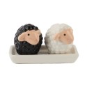 Set sel et poivre mouton avec soucoupe 10x5,5x6cm