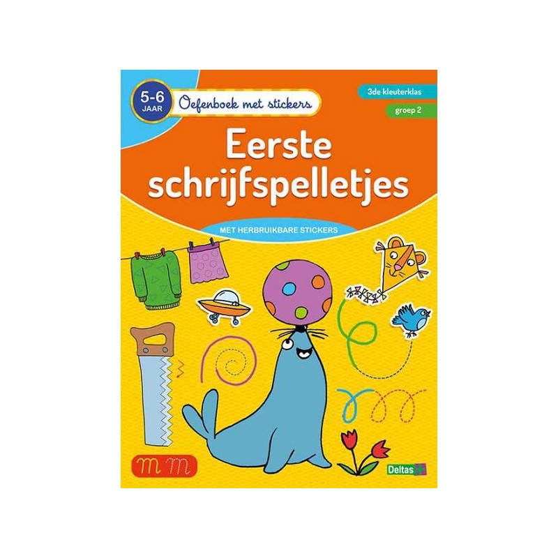 Oefenboek met stickers-eerste schrijfspelletjes 5-6 jaar