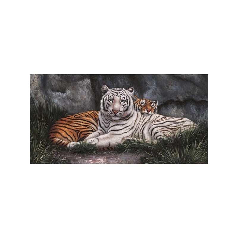 Tableau 2 Tigres 40x80cm sous cadre en bois noir