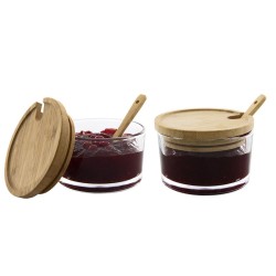 Pots à marmelade avec couvercle en bambou + cuillère lot de 2 pièces