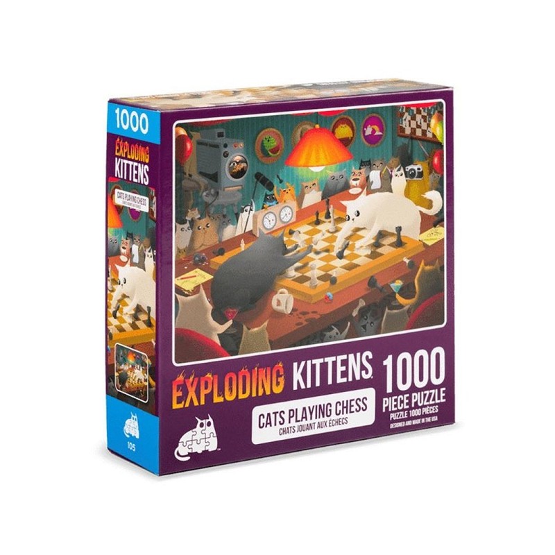 Puzzle Exploding Kittens Chats jouant aux échecs 1000 pièces