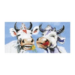 Tableau Vaches heureuses 40x78cm sous cadre en bois noir