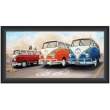 Tableau VW Route66 40x80cm sous cadre en bois noir