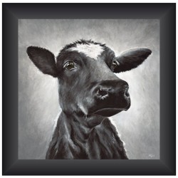 Tableau Vache regardant à gauche 40x40cm dans un cadre en bois noir