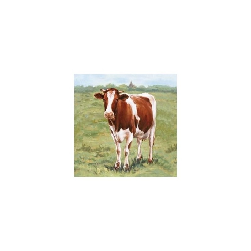 Tableau Fourrure Vache Rouge 40x40cm dans cadre en bois blanc