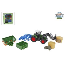 Kids Globe tractor met 8 accessoires freewheel 30cm groen