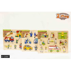 Puzzle boutons bois police, pompiers ou ambulance 10pc