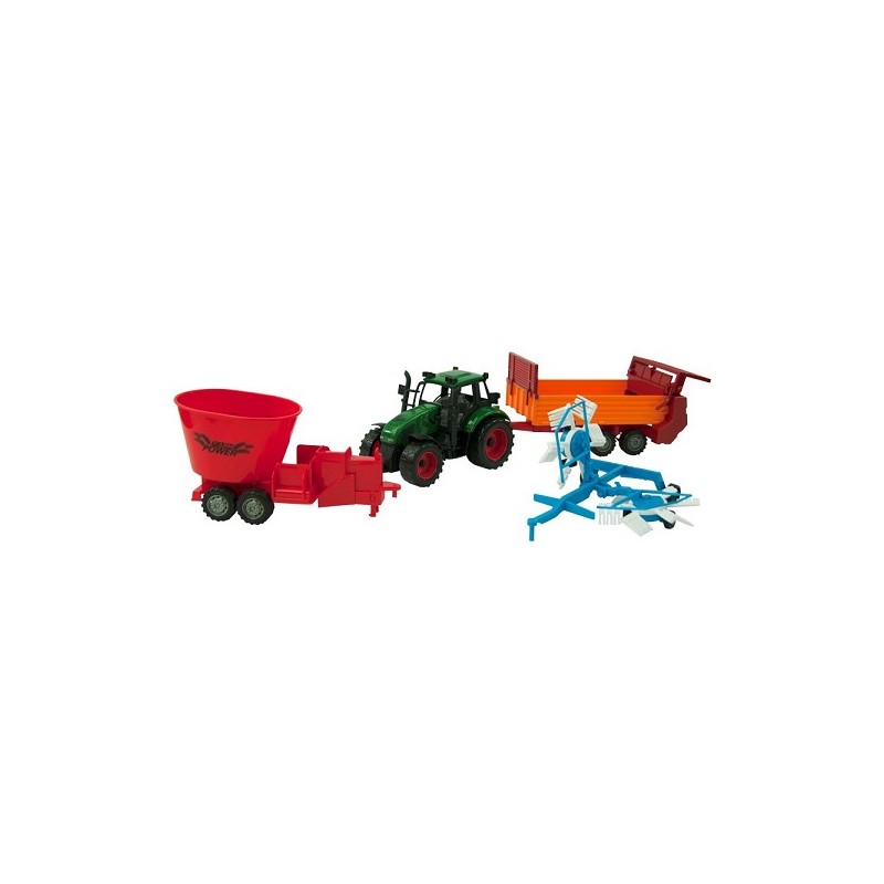 Tractor set met menger, keerder en zaaiaanhangers 37cm