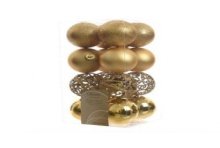 Decoris kerstbal kunststof mix 16 delig dia6cm Goud