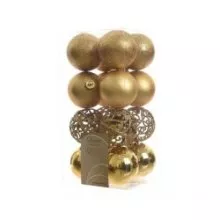 Decoris kerstbal kunststof mix 16 delig dia6cm Goud