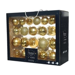 Set de boules de Noël en verre doré clair boîte de 42 pièces