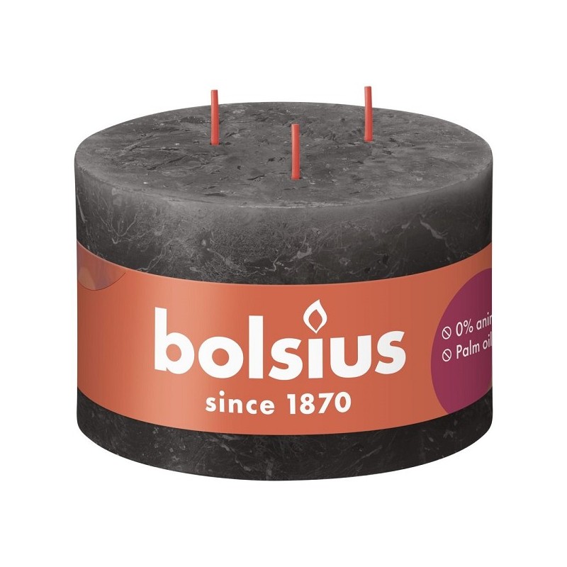 Bougie bloc Bolsius Rustic 90/140 3 mèches gris orageux - Gris orage