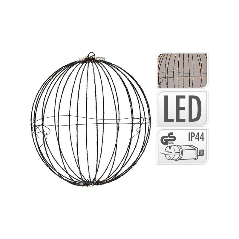 Boule en métal Ø40cm avec éclairage 240 LED blanc extra chaud adaptée pour l'extérieur