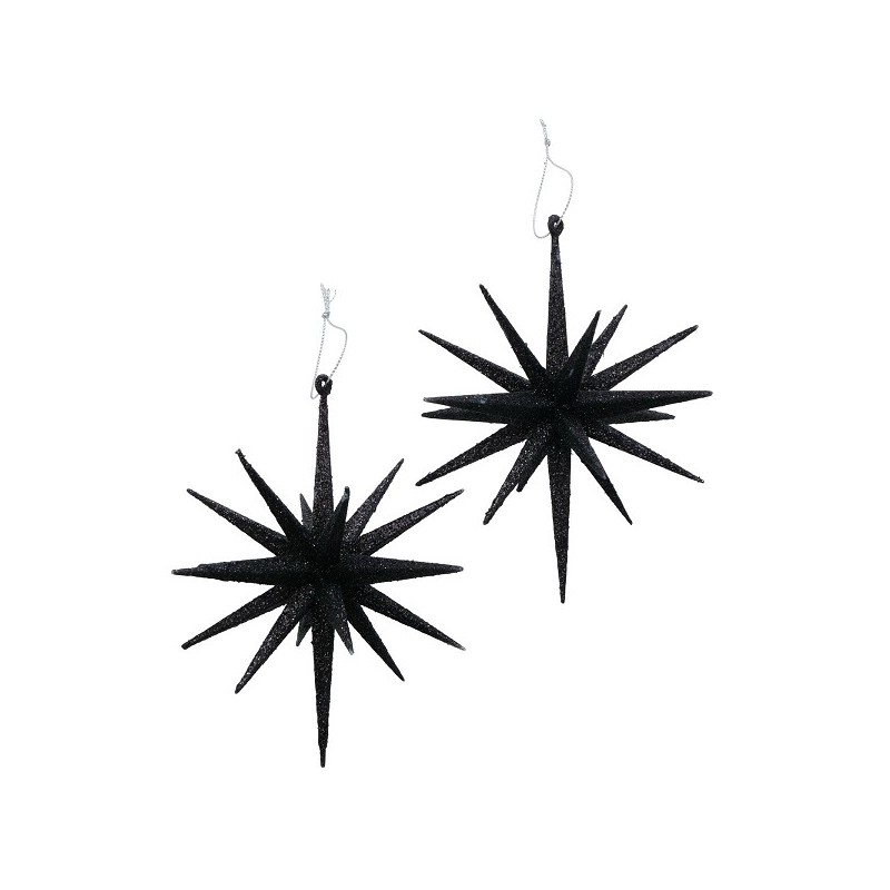 Boltze Home Deco Hanger Tove Ø15xH15cm zwart met glitters- 2 stuks in verpakking