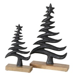 Boltze Home Wipflo Sapin de Noël en métal noir sur socle en bois de manguier set 2 pièces 9x4,5x15/16x5x27cm