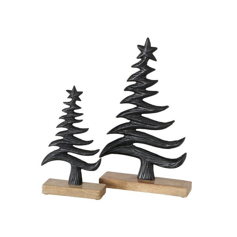 Boltze Home Wipflo  kerstboom metaal zwart op mango houten voet set 2-delig 9x4,5x15/16x5x27cm