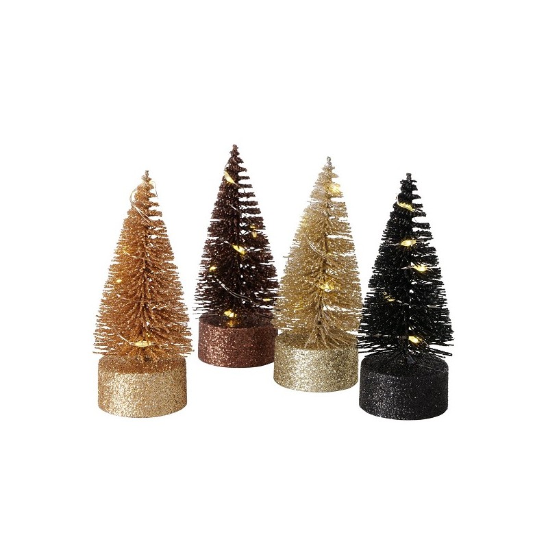 Boltze Home Deco Kerstboom LED- Forsty- Ø5x10cm- verkrijgbaar in verschillende bruin-en zwarttinten met glitters ( inclusief  ba