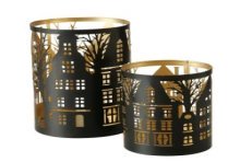 Boltze Home Windlichtset Husra 2-delig metaal zwart Ø10x14/Ø12x20cm