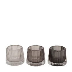 Dijk Natural Collections Theelichthouder glas met ribbel Ø8x7cm verkrijgbaar in verschillende tinten grijs