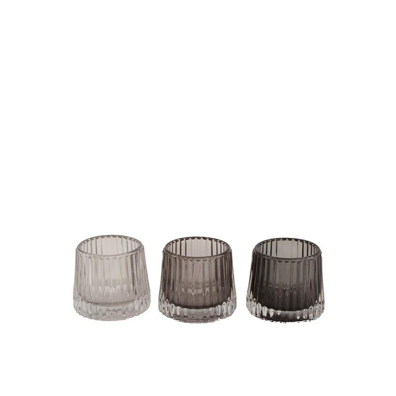 Dijk Natural Collections Theelichthouder glas met ribbel Ø8x7cm verkrijgbaar in verschillende tinten grijs