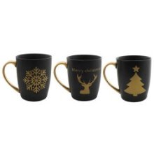 Mug de Noël noir mat avec image dorée 350ml