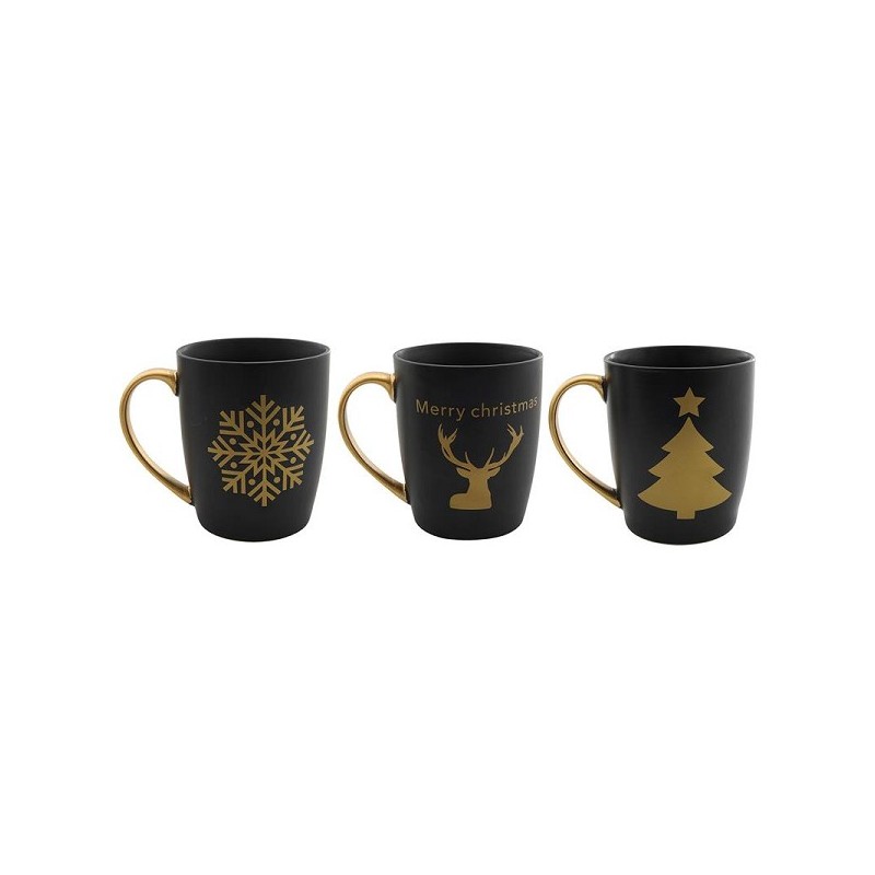 Mug de Noël noir mat avec image dorée 350ml