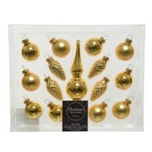 Decoris mini Kerstballen set glas met piek 3cm 15 stuks licht goud