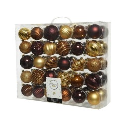 Decoris Onbreekbare kerstballenset van 60 stuks assorti licht goud, kaneel en redwood