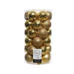 Decoris Onbreekbare Kerstballenset Ø 6cm koker a 37 stuks assorti dessin licht goud