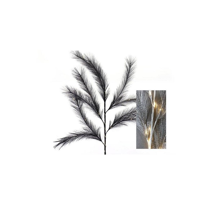 Branche d'herbe en plumes avec éclairage LED 72cm noir