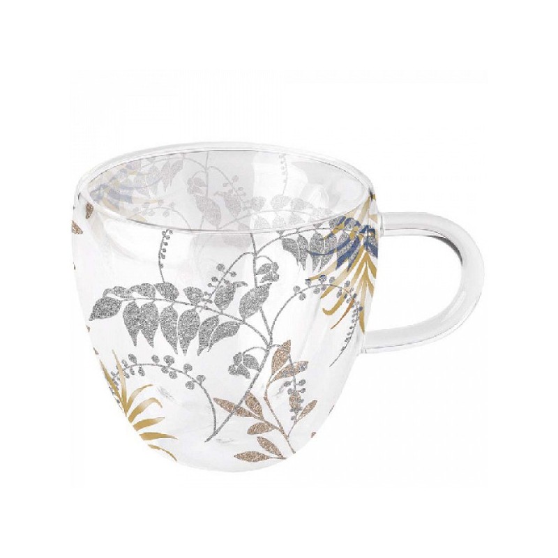 Ambiente Tasse à thé double paroi Luxury Leaves noir Ø 10 - h 9,5 cm