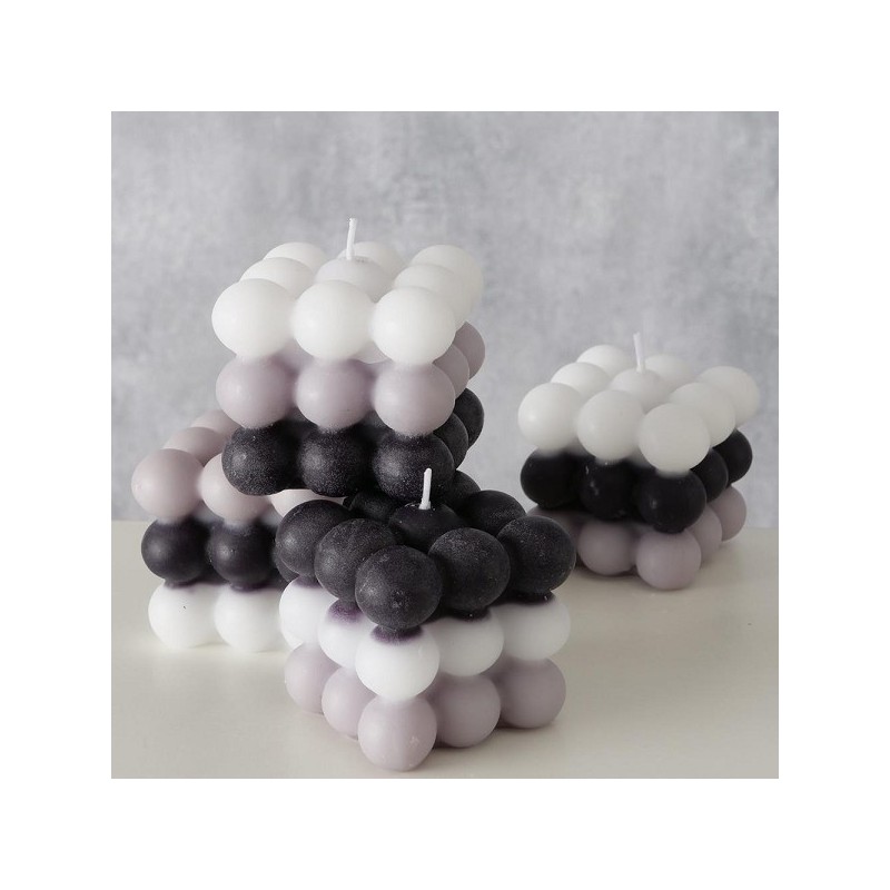 Bougie bulle multicolore 6x6xh5,5cm noir/gris/blanc