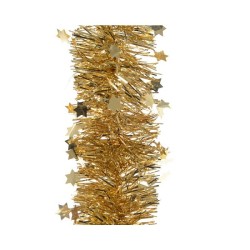 Decoris kerstboom guirlande tinsel glans ster 10cm x 270cm goud