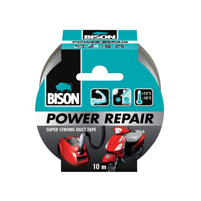 Bison Power ruban de réparation gris rouleau 10m x 4,8cm