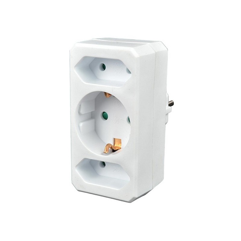 Prise adaptateur 3 voies 1x16A 2x2,5A