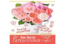 Wenskaarten Hartelijk Gefeliciteerd bloem pakje a 10 stuks met envelop