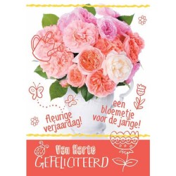 Wenskaarten Hartelijk Gefeliciteerd bloem pakje a 10 stuks met envelop