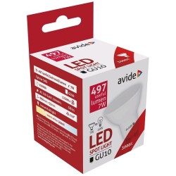 Avide Lampe Spot LED Alu+plastique 7W GU10 110° Blanc Chaud 3000K (540 lumen) ABGU10WW-7W-AP