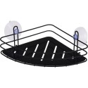 Étagère de salle de bain modèle d'angle en métal 20x20x8cm noir avec ventouses