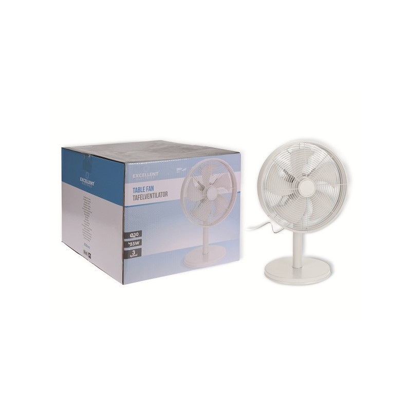 Luxe Tafelventilator diameter 30cm wit met 3 snelheden 35Watt
