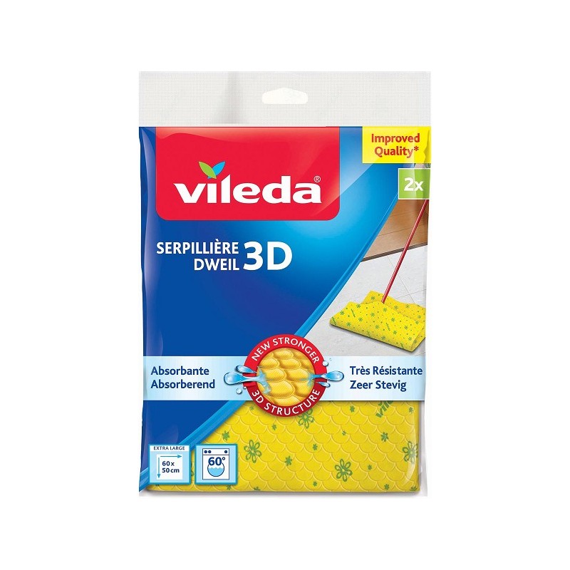 Vileda vadrouille 3D 60x50cm jaune 2 pièces dans un emballage