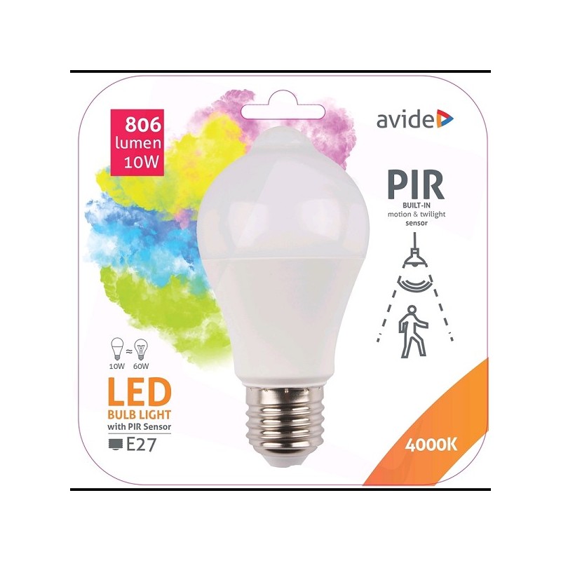 Avide Smart LED poire A60 E27 avec détecteur de mouvement PIR intégré 10W 806 Lumen