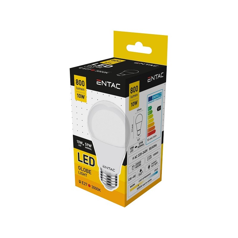 Entac LED lampen E27 10W 800 Lumen 3000K peer