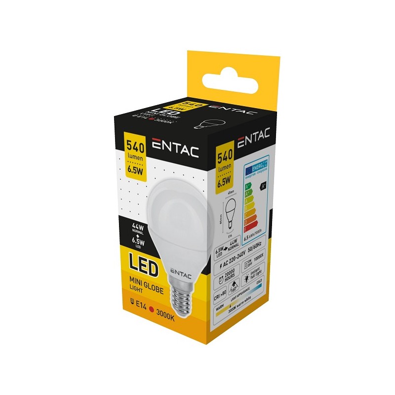 Lampes LED Entac E14 540lm 6,5W 3000K mini globe