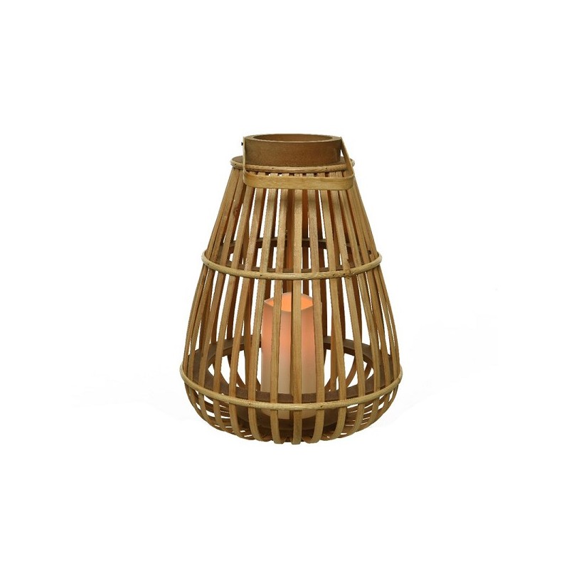 Lumineo LED lantaarn bamboe 25x25x27,5cm (excl. 3x AAA batterijen)