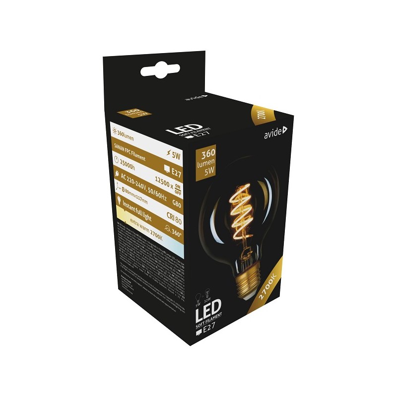 Avide Ampoule LED Filament Souple G80 5W E27 2700K 360LM