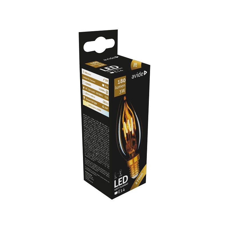 Avide Lampe bougie LED Filament doux 3W E14 2700K 180LM