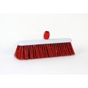 Straatbezem kunststof kunstvezel rood met steelhouder 30cm