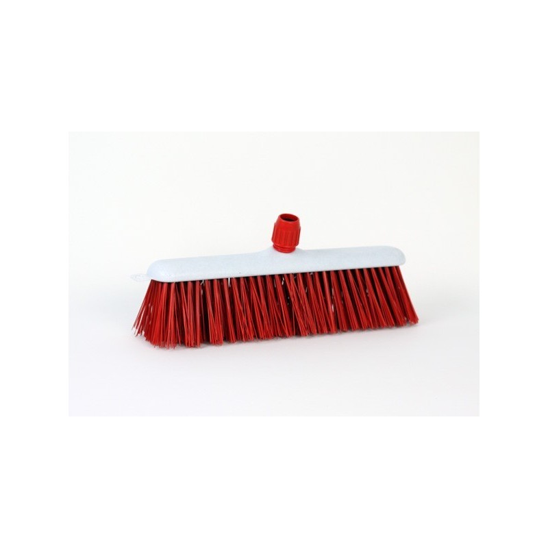 Straatbezem kunststof kunstvezel rood met steelhouder 30cm
