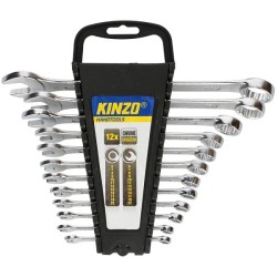 Jeu de 12 clés/clés à anneau Kinzo dans un support dans les tailles les plus courantes de 6 à 22 mm